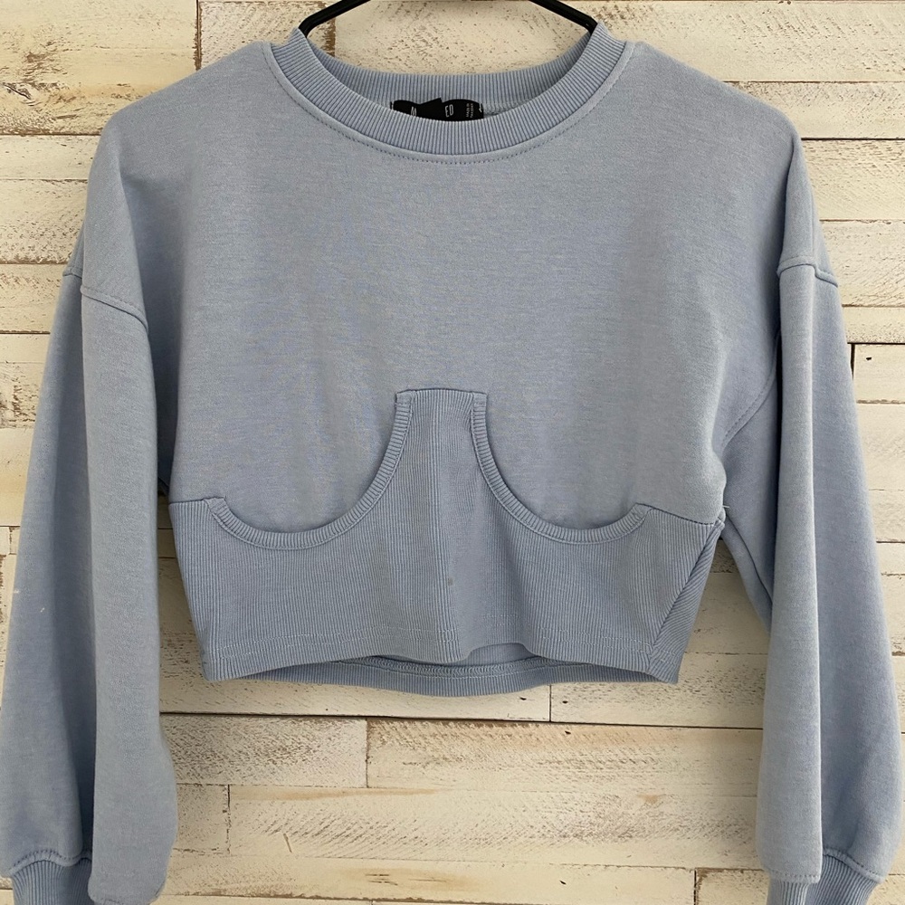 Missguided light blue bustier crop crew neck